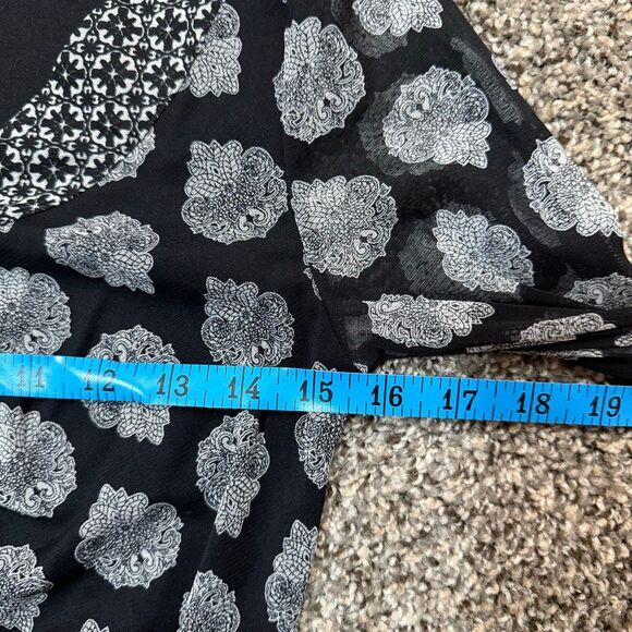 Inc International Concepts Black Paisley Floral Boho Blouse Top Medium - Picture 5 of 6